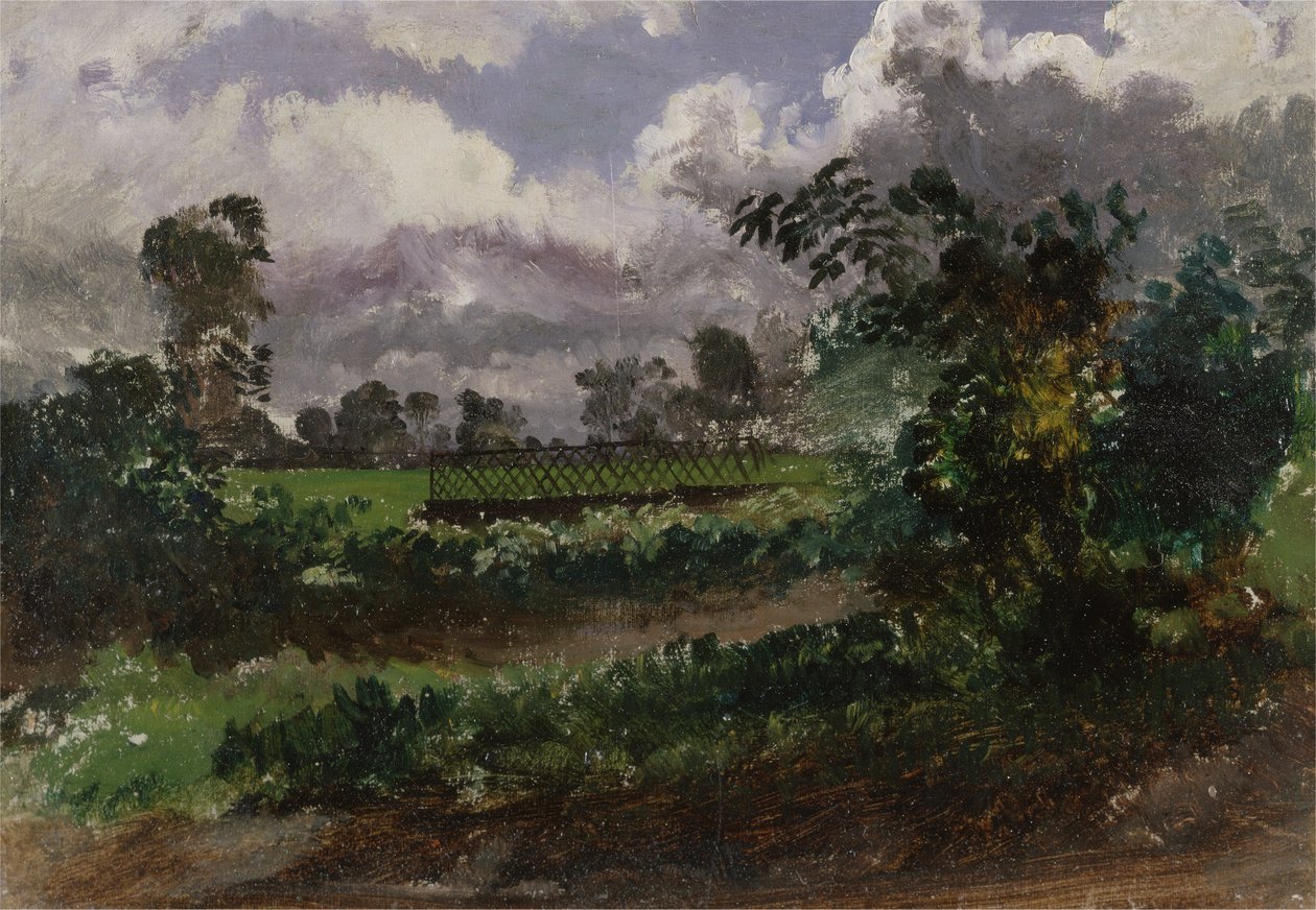 Udsigt over kunstnerens have fra hans hus i Exmouth, Devonshire (olie på papir monteret på karton) af Francis Danby