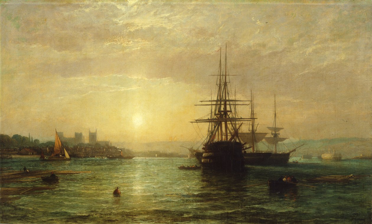Udsigt over floden Medway i skumringen (olie på lærred) af Francis Danby