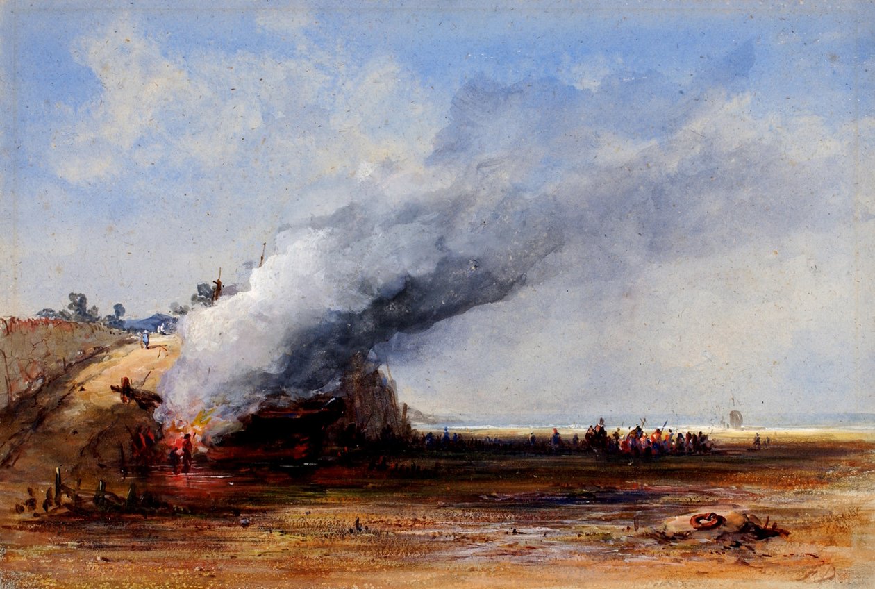 Afbrænding af en gammel båd, 1800-tallet. af Francis Danby