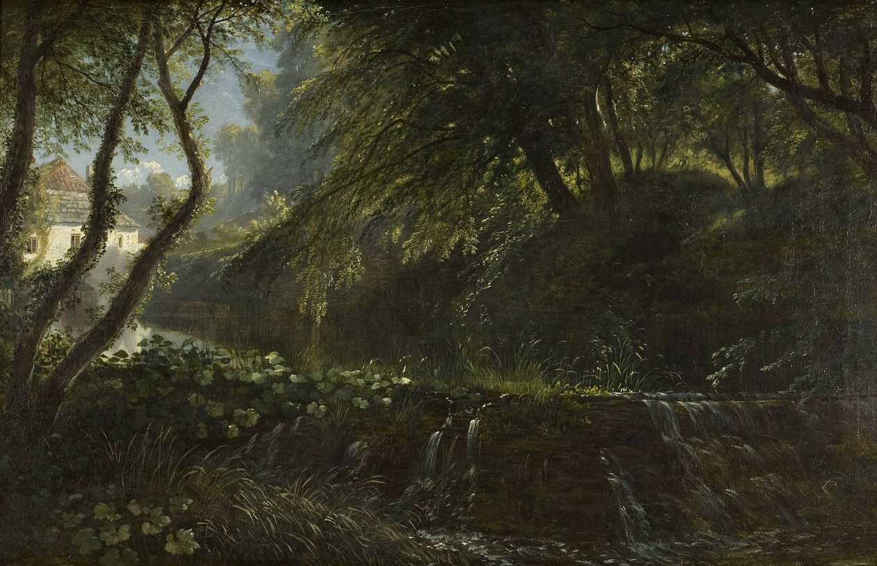 Flodscene med dæmning og mølle, ca.1823 af Francis Danby
