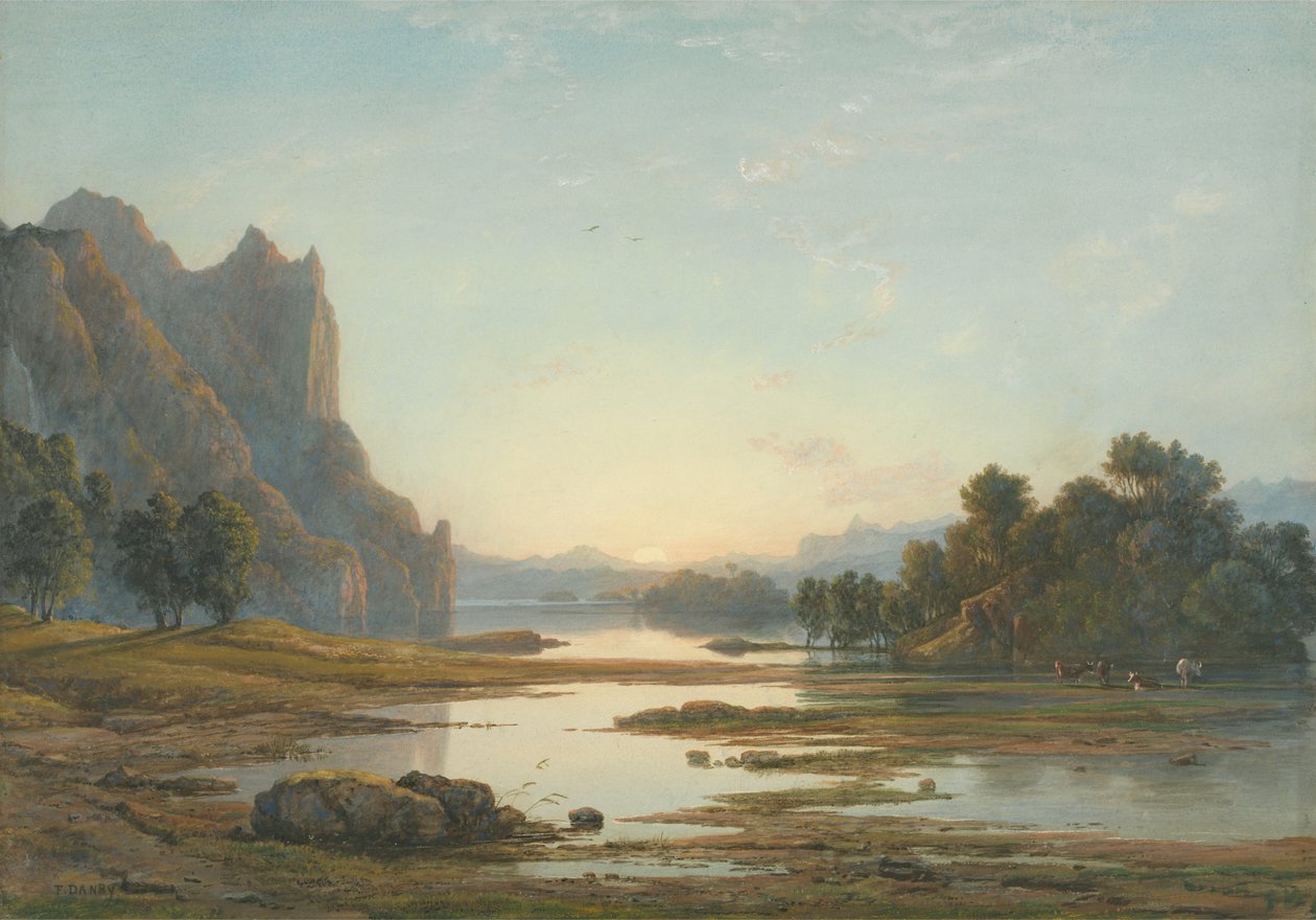 Solnedgang over et flodlandskab af Francis Danby