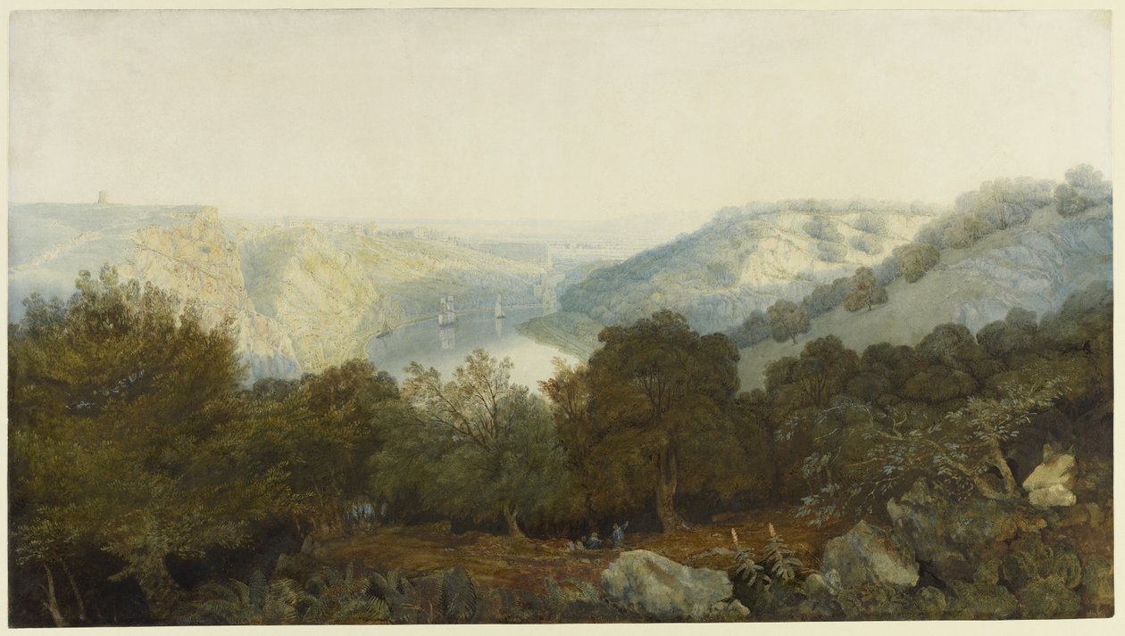 Avonkløften med Clifton og Hotwells, Bristol, ca. 1820 (wc & bodycolour over grafit på papir) af Francis Danby