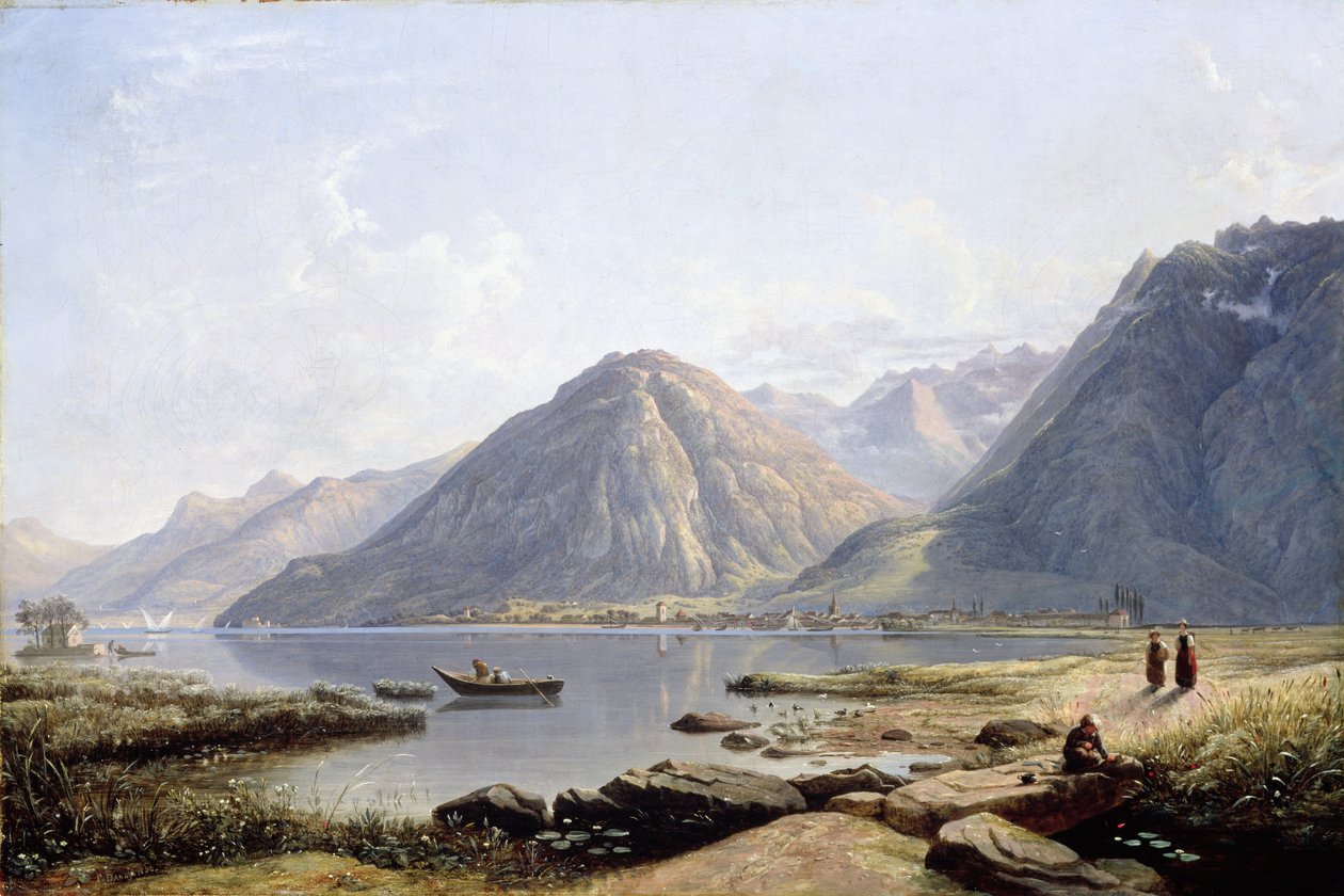 Udsigt over Genevesøen med byen Villeneuve, 1836 af Francis Danby
