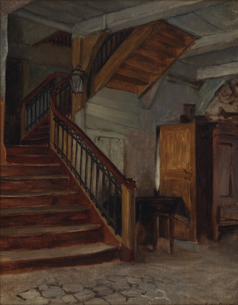 Værelsesinteriør med snoede trapper, slutningen af det 19.-begyndelsen af det 20. århundrede. af Francis Davis Millet