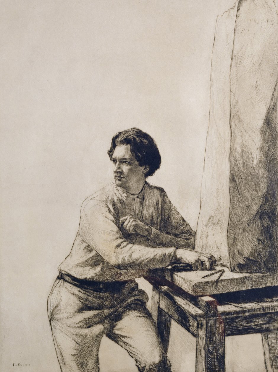 Portræt af Jacob Epstein (1880-1959) 1909 (tørpunktsætsning i mørkebrunt blæk) af Francis Dodd