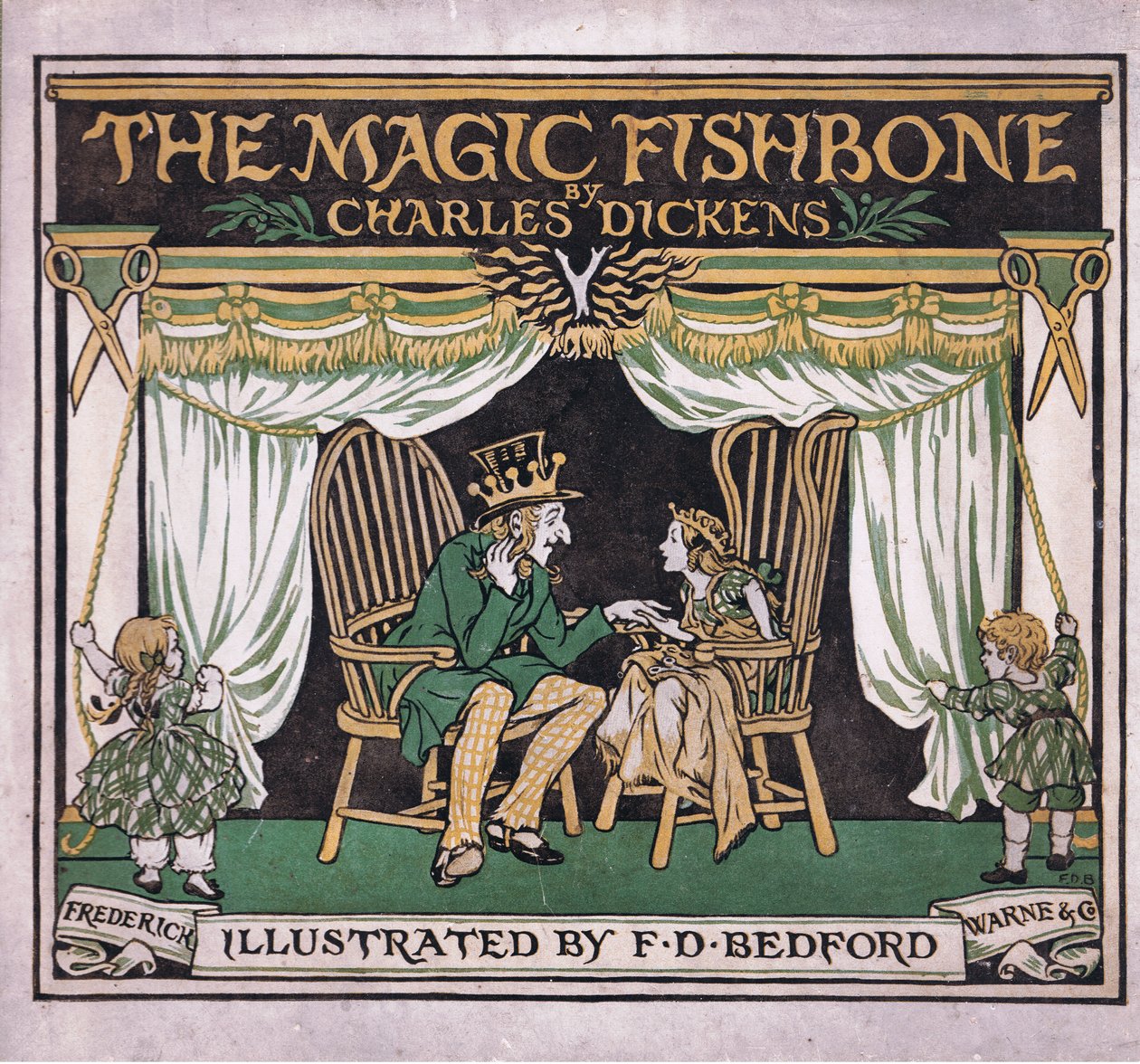 Forsidedesign fra The Magic Fishbone, udgivet af Warne  Co, ca. 1940 (farvelitografi) af Francis Donkin Bedford