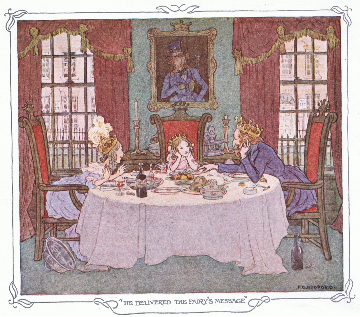 Han overbragte feens budskab, fra The Magic Fishbone pub.by Warne  Co, ca. 1940 (farvelitografi) af Francis Donkin Bedford
