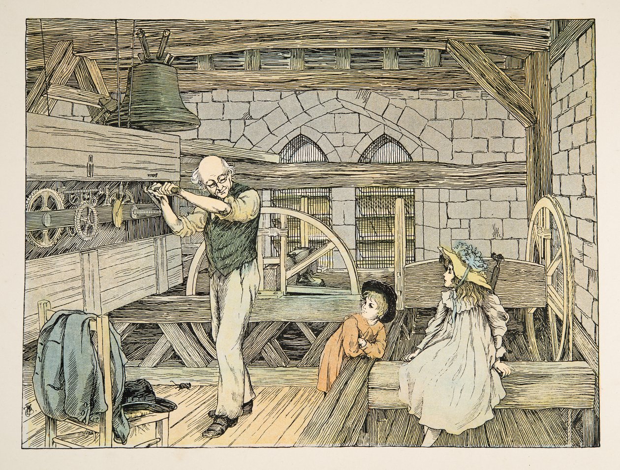 The Clockwinder, fra Four and Twenty Toilers, pub. 1900 (farvelitografi) af Francis Donkin Bedford