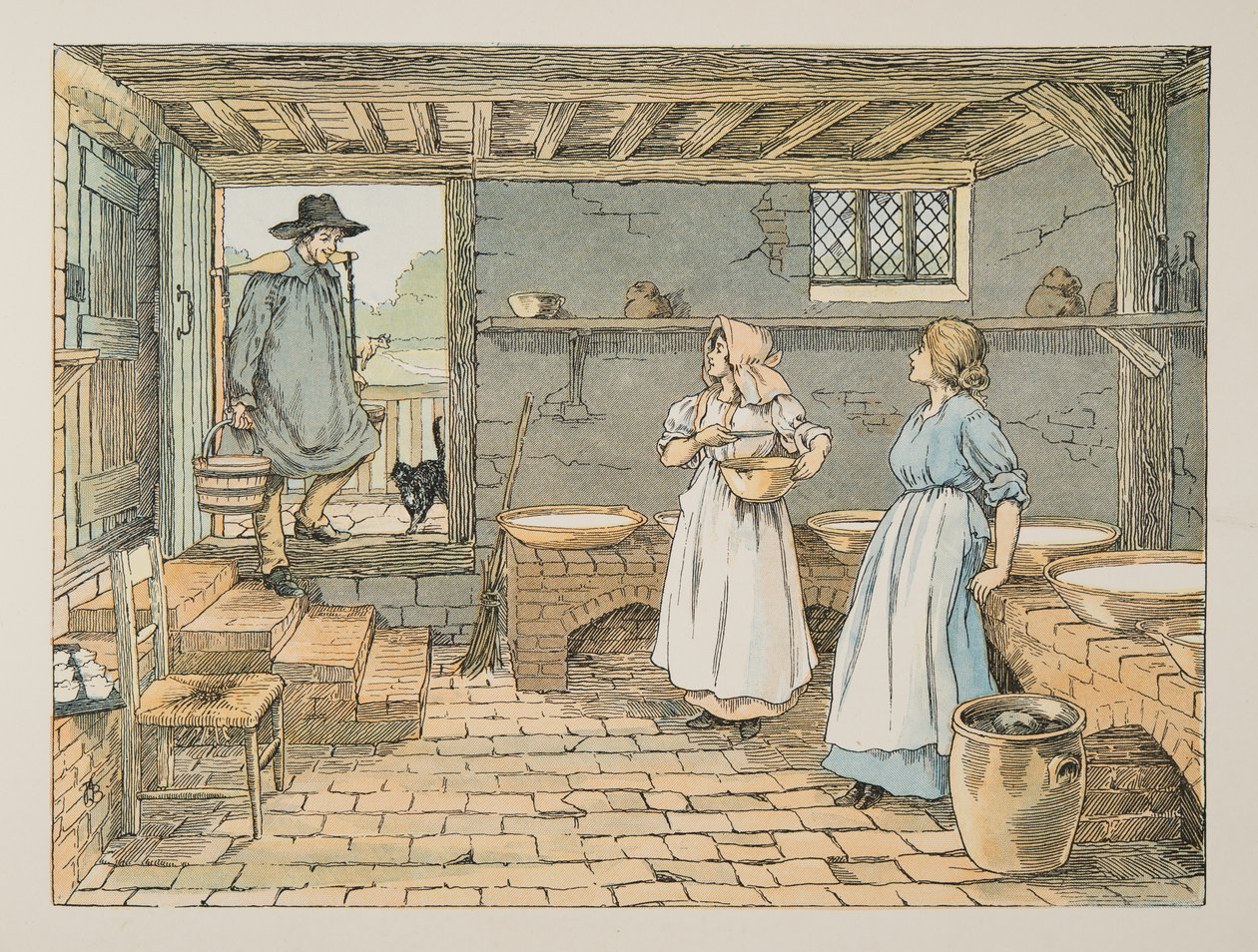 The Dairyman, fra Four and Twenty Toilers, pub. 1900 (farvelitografi) af Francis Donkin Bedford