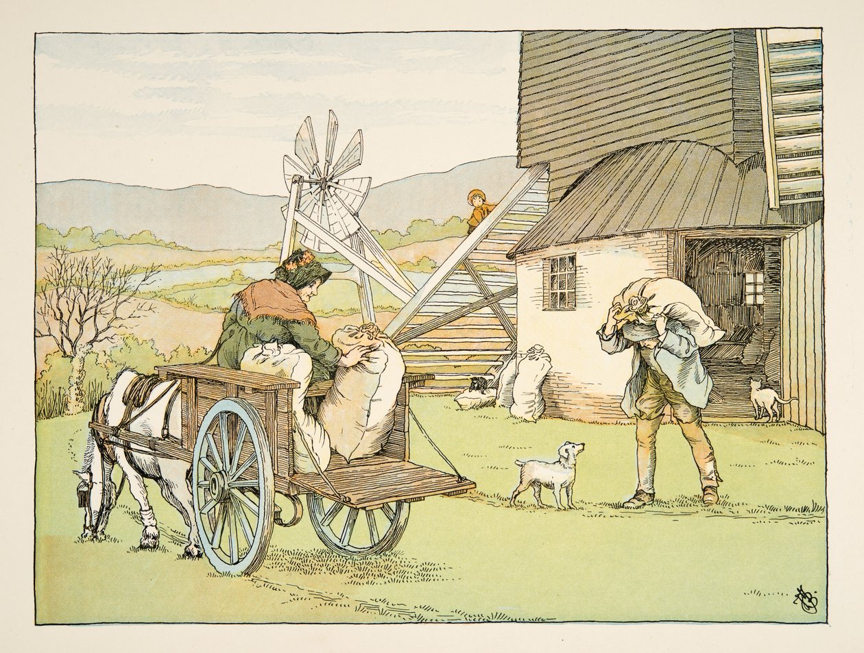 The Miller, fra Four and Twenty Toilers, pub. 1900 (farvelitografi) af Francis Donkin Bedford