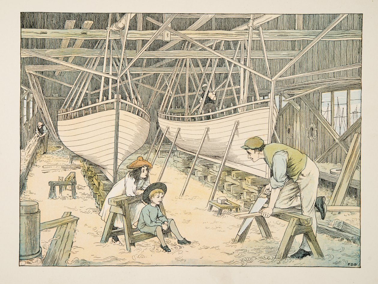 Skibsbyggeren, fra Four and Twenty Toilers, pub. 1900 (farvelitografi) af Francis Donkin Bedford