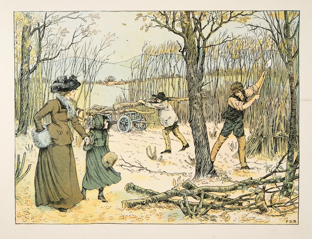The Woodman, fra Four and Twenty Toilers, pub. 1900 (farvelitografi) af Francis Donkin Bedford