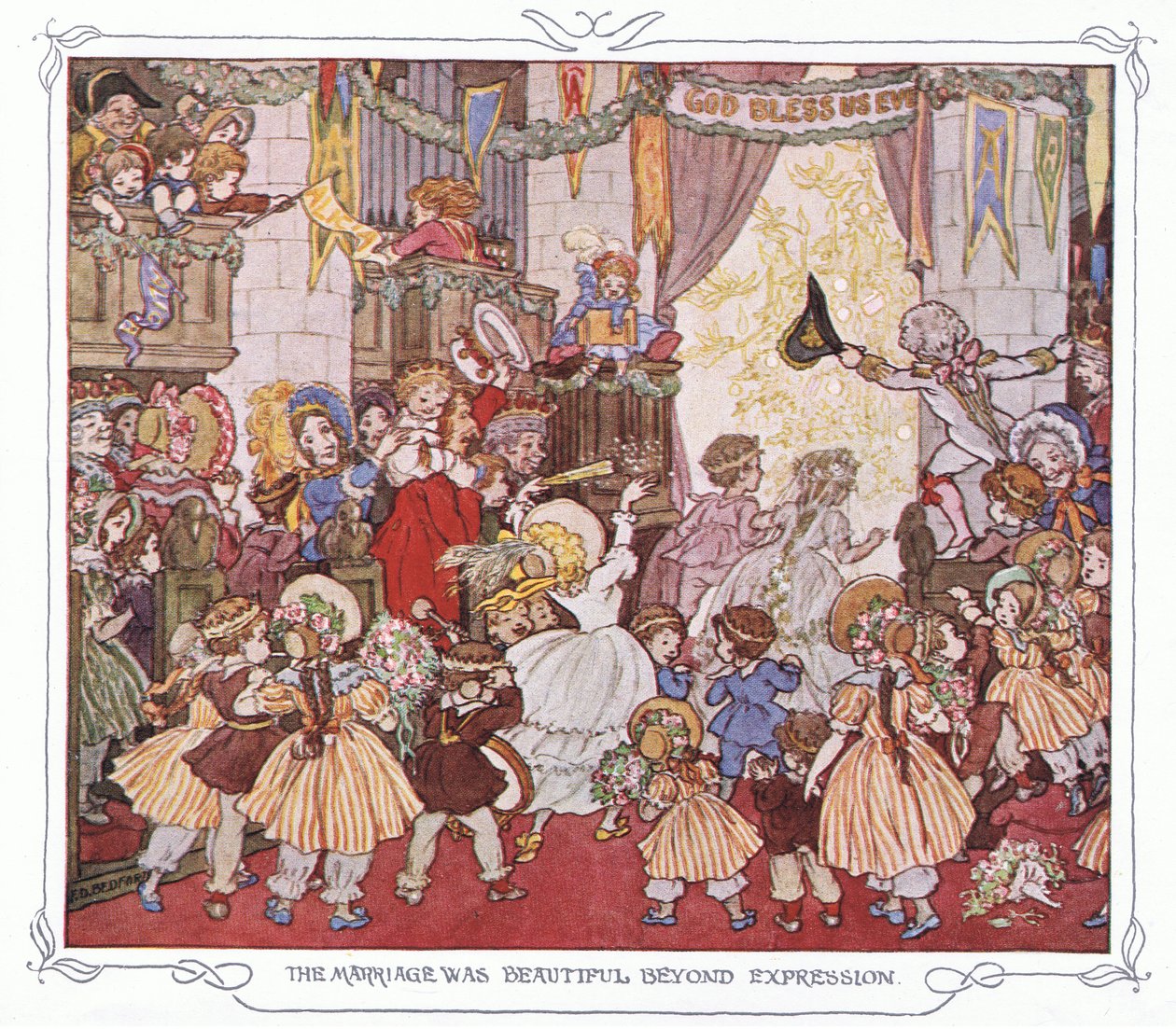 Ægteskabet var ubeskriveligt smukt, fra The Magic Fishbone pub.by Warne  Co, ca. 1940 (farvelitografi) af Francis Donkin Bedford