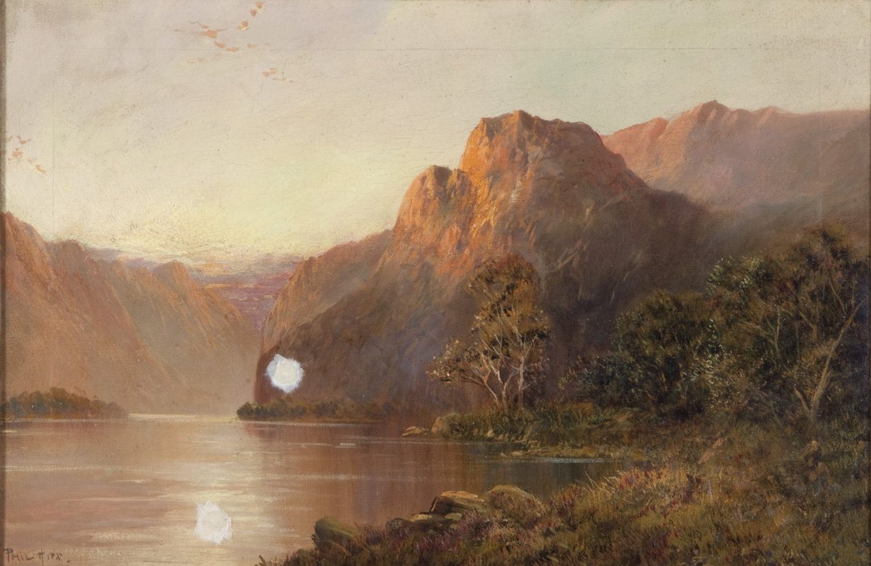 Sø og bjerge (olie på lærred) af Francis E. Jamieson
