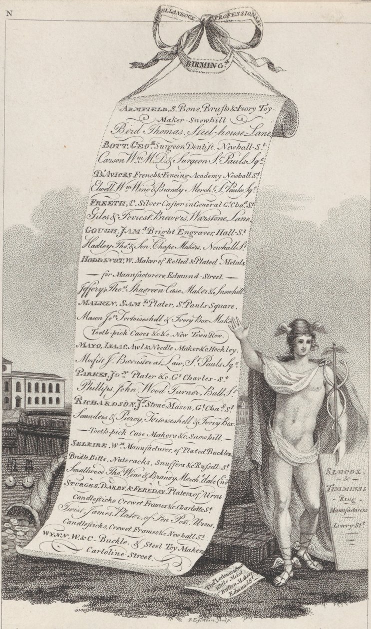 Trade Card for Diverse Professions &c., Birmingham, 1800 af Francis Eginton