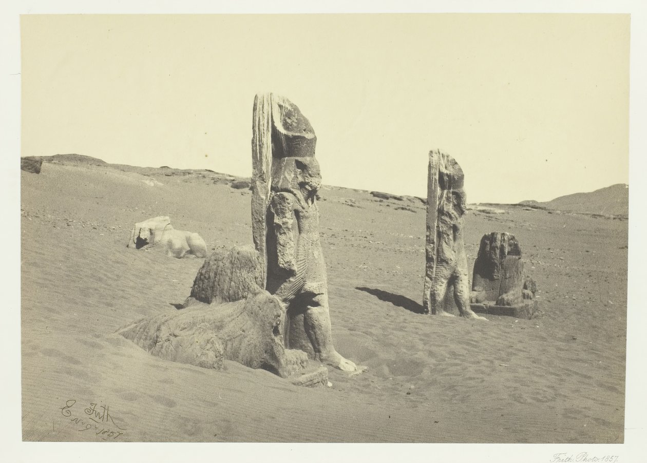 Kolosser og Sphynx ved Wady Saboua, Nubia, 1857. af Francis Frith