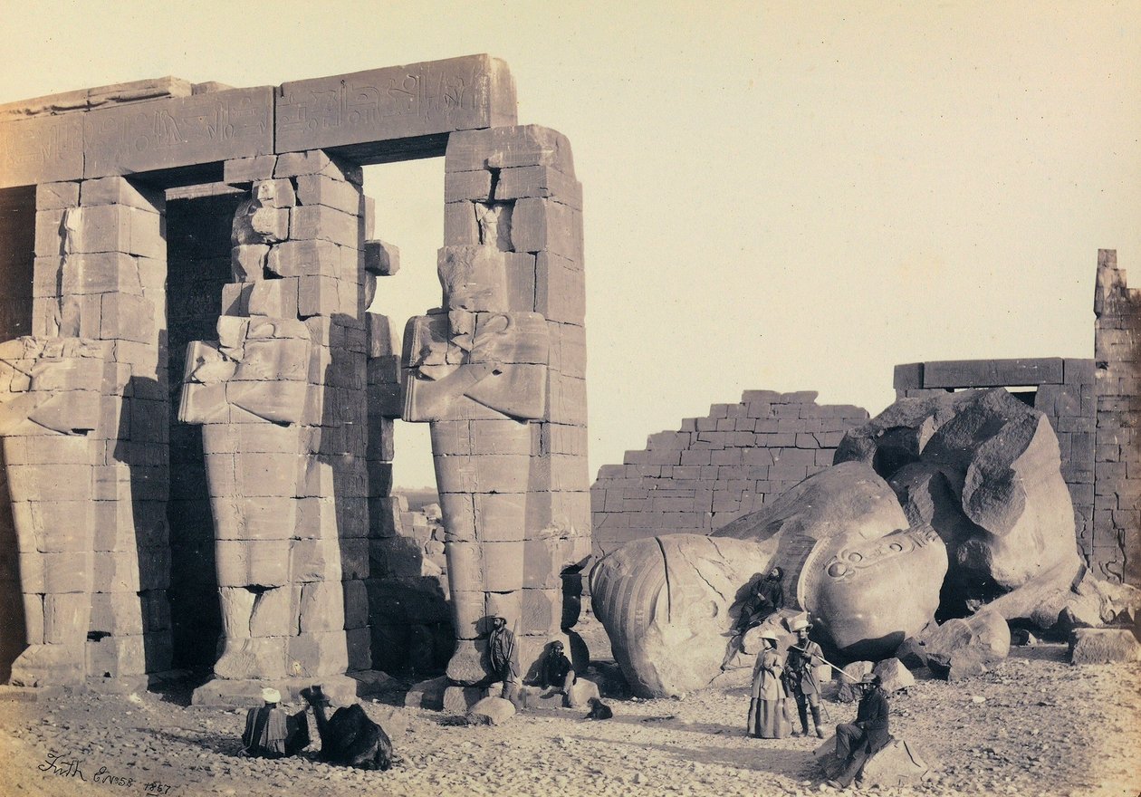 "Egypten og Palæstina": detalje af de osiriske pilastre i Ramesseum, Ramses II