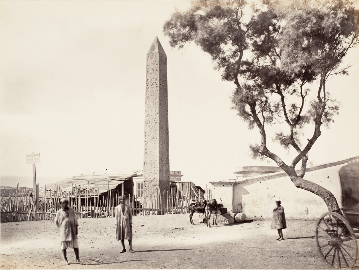Egyptisk Obelisk, Cleopatras nål, i Alexandria, Egypten, ca. 1870. af Francis Frith