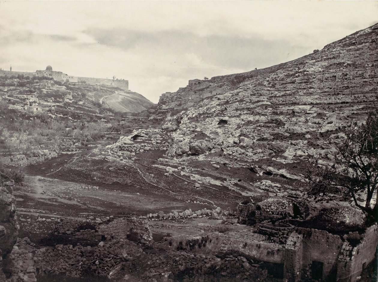 Moriah-bjerget, Jerusalem, fra En Rogels brønd, ca. 1857. af Francis Frith