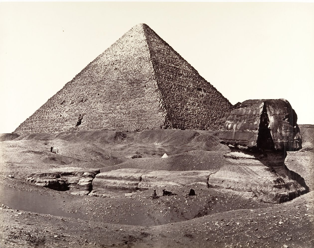Den store pyramide og den store sfinks, 1858. af Francis Frith