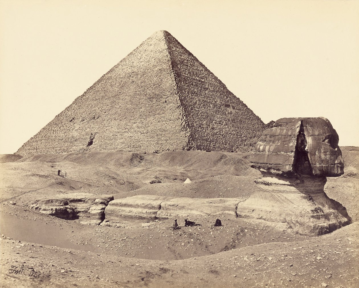 Den store pyramide og sfinksen af Francis Frith