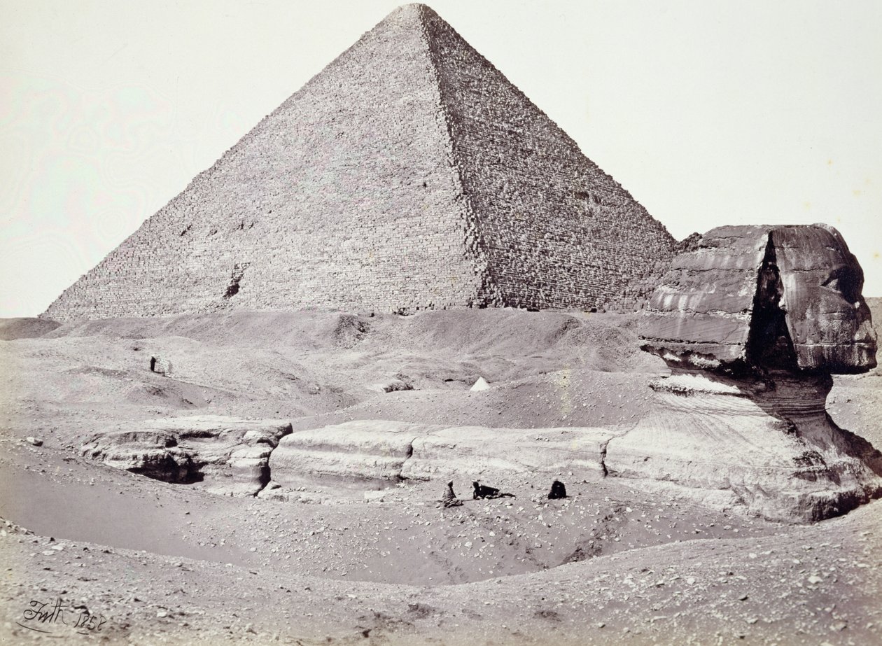 Den store pyramide, med sfinksen i forgrunden, El-Geezah af Francis Frith