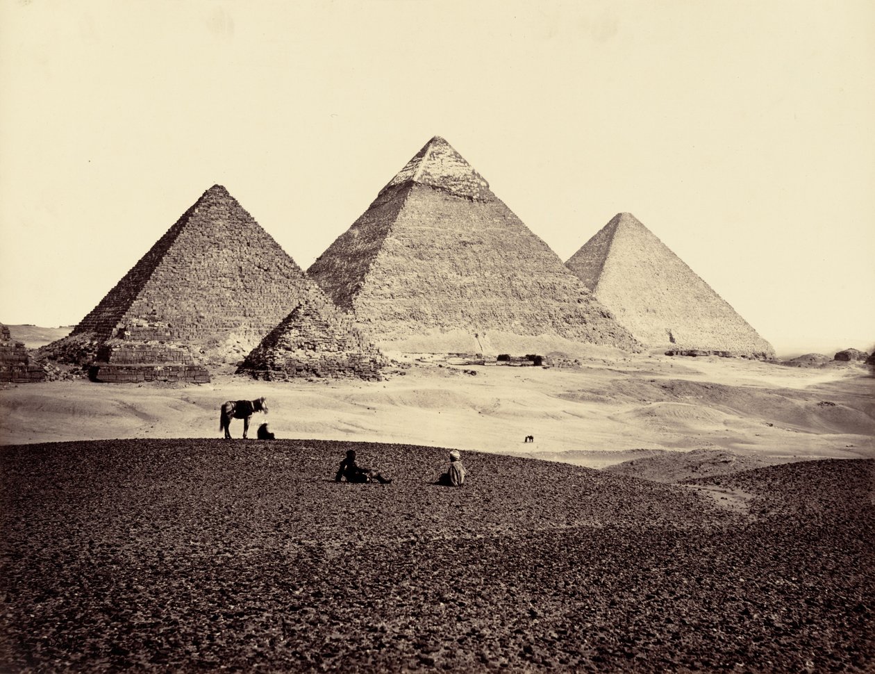 Pyramiderne i El-Geezeh, set fra sydvest, 1858 (foto) af Francis Frith