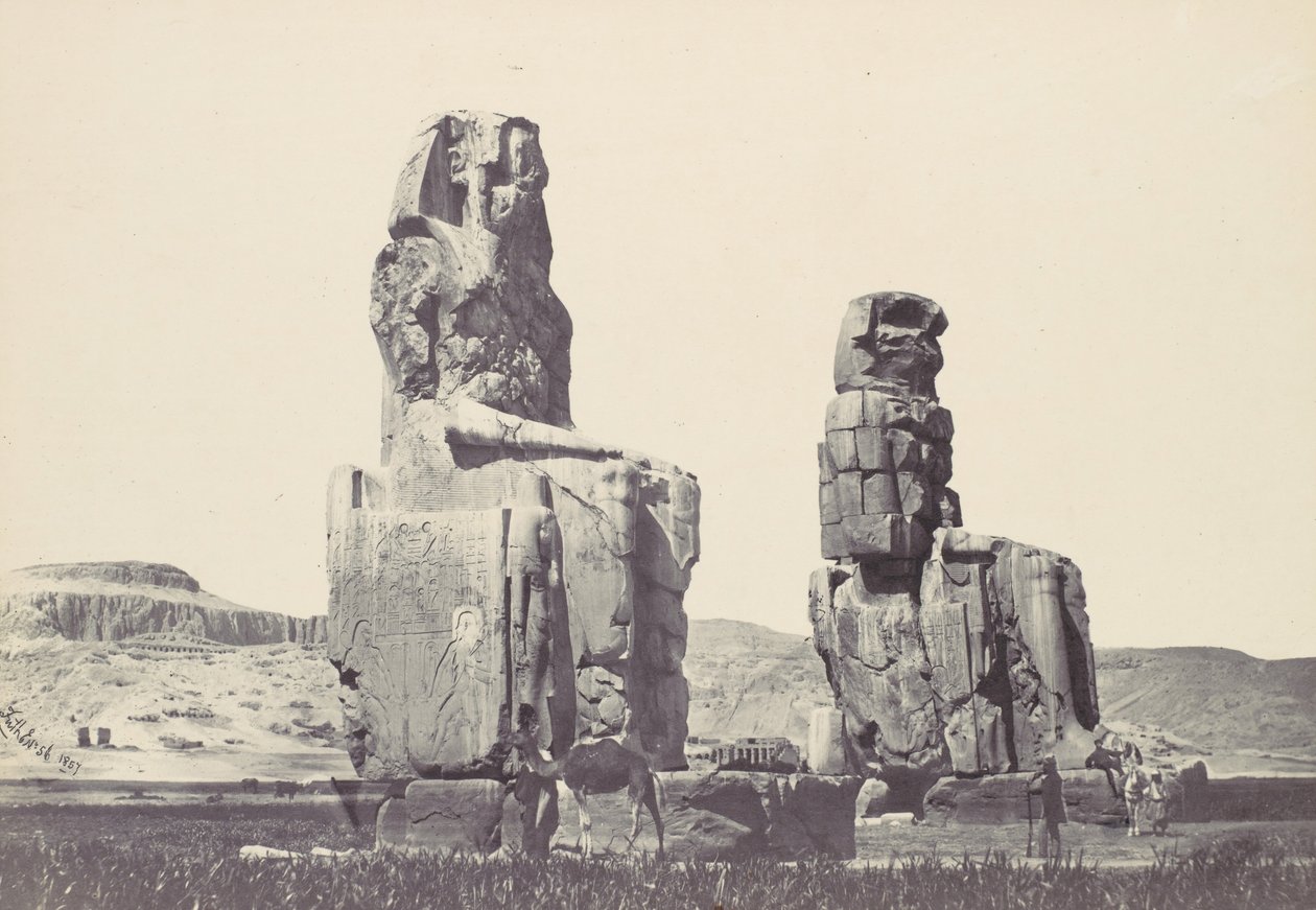 Statuerne af Memnon. Thebensletten, 1857. af Francis Frith