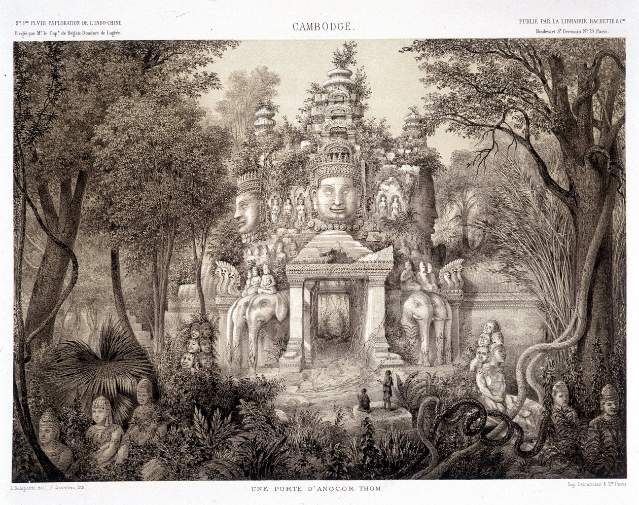 En port fra Angkor Thom, ca. 1870 - i "Udforskningsrejse i Indokina 1866-1868"" af Francis Garnier Paris af Francis Garnier