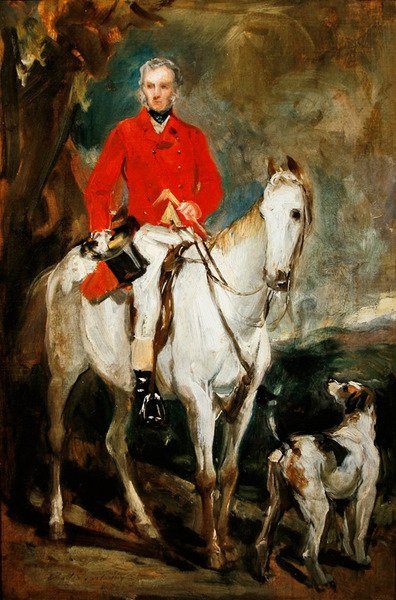 Studie til "Charles Trelawny, Esq., Master of the Dartmoor Hunt, på sin yndlingsjæger Grimaldi, med hundene Conqueror, Lounger og Windermere", ca. 1863 (olie på lærred) af Francis Grant