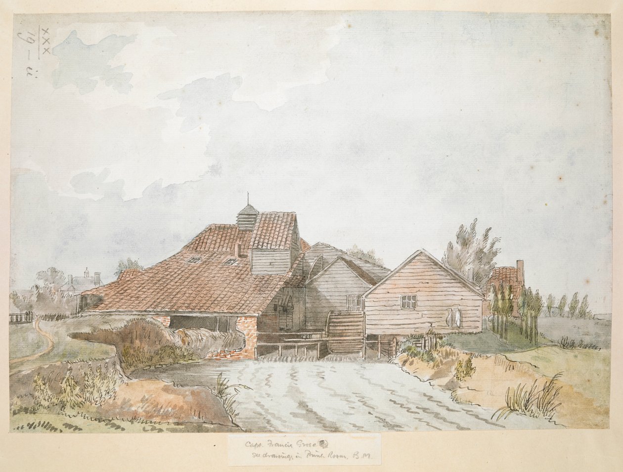 En farvet udsigt over en oliemølle nær Twickenham Common af Francis Grose