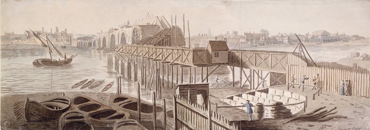 Konstruktion af Blackfriars Bridge, c1762 af Francis Grose