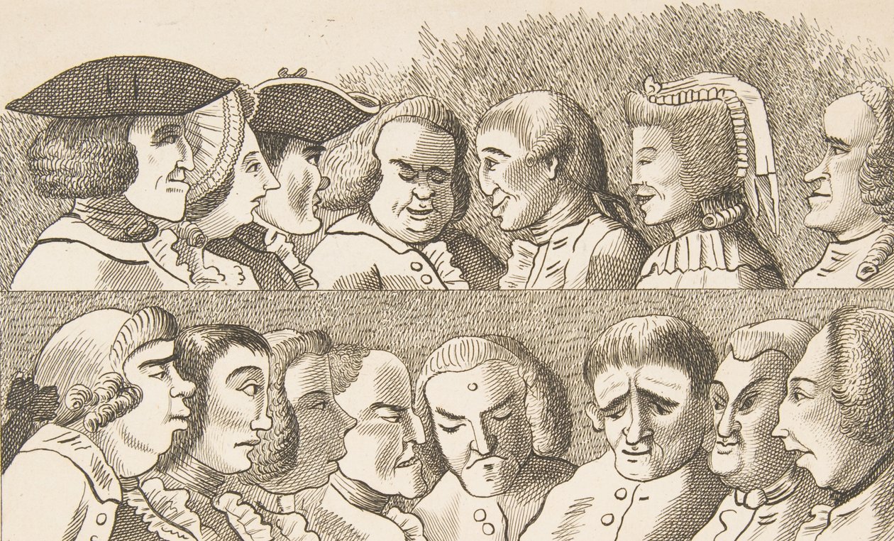 Tavle IV, fra Regler for tegning af karikaturer, 26. februar 1788. af Francis Grose