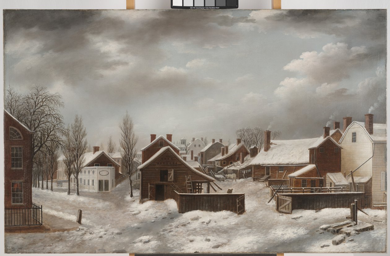 Vinterscene i Brooklyn, ca. 1817-20 (olie på lærred) af Francis Guy