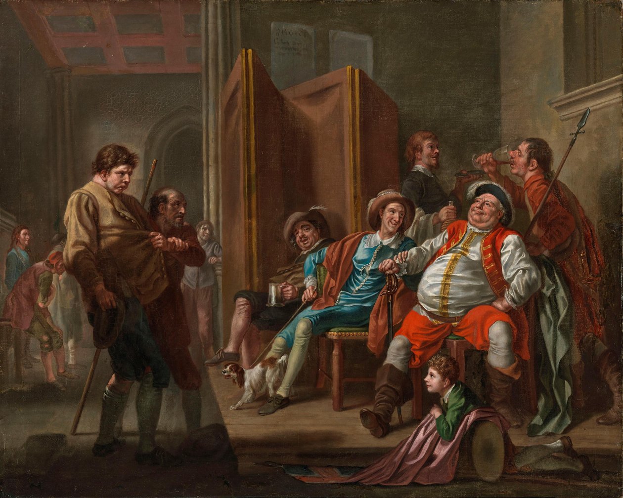 Falstaff hverver rekrutter fra Shakespeares „Henrik IV“, anden del, akt III af Francis Hayman