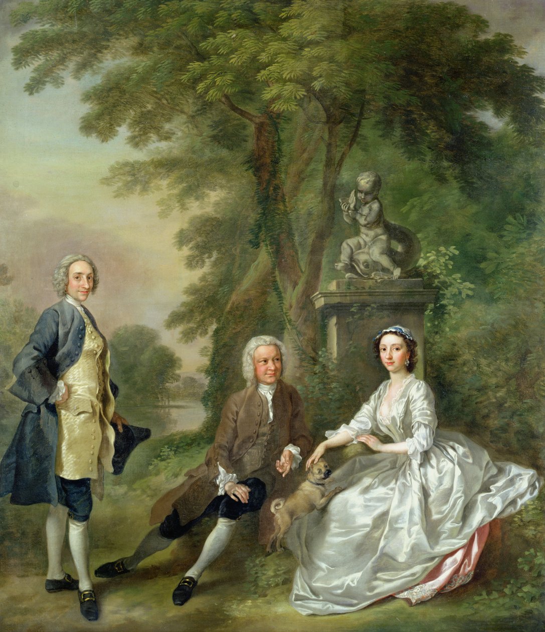 Jonathan Tyers (d.1767) og hans datter, Elizabeth, og hendes mand, John Wood, ca. 1750-52 af Francis Hayman