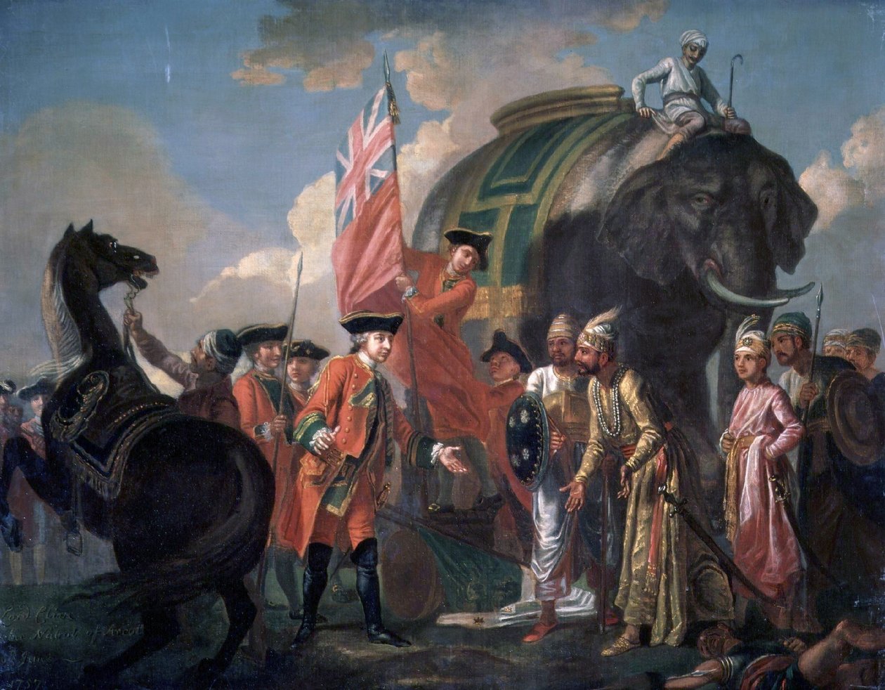 Lord Clive mødes med Mir Jafar efter slaget ved Plassey af Francis Hayman