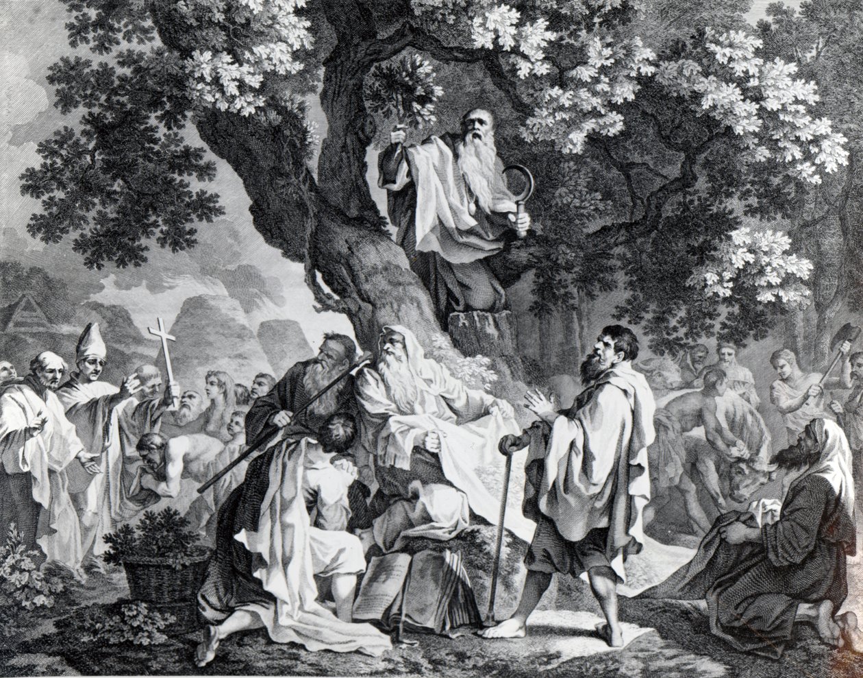 Druiderne, eller briternes omvendelse til kristendommen, graveret af Simon Francois Ravenet, trykt i 1778 af Francis Hayman