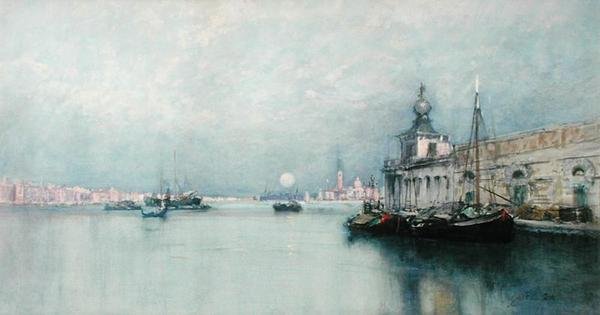 Måneopgang på Canal Grande (akvarel på papir) af Francis Hopkinson Smith