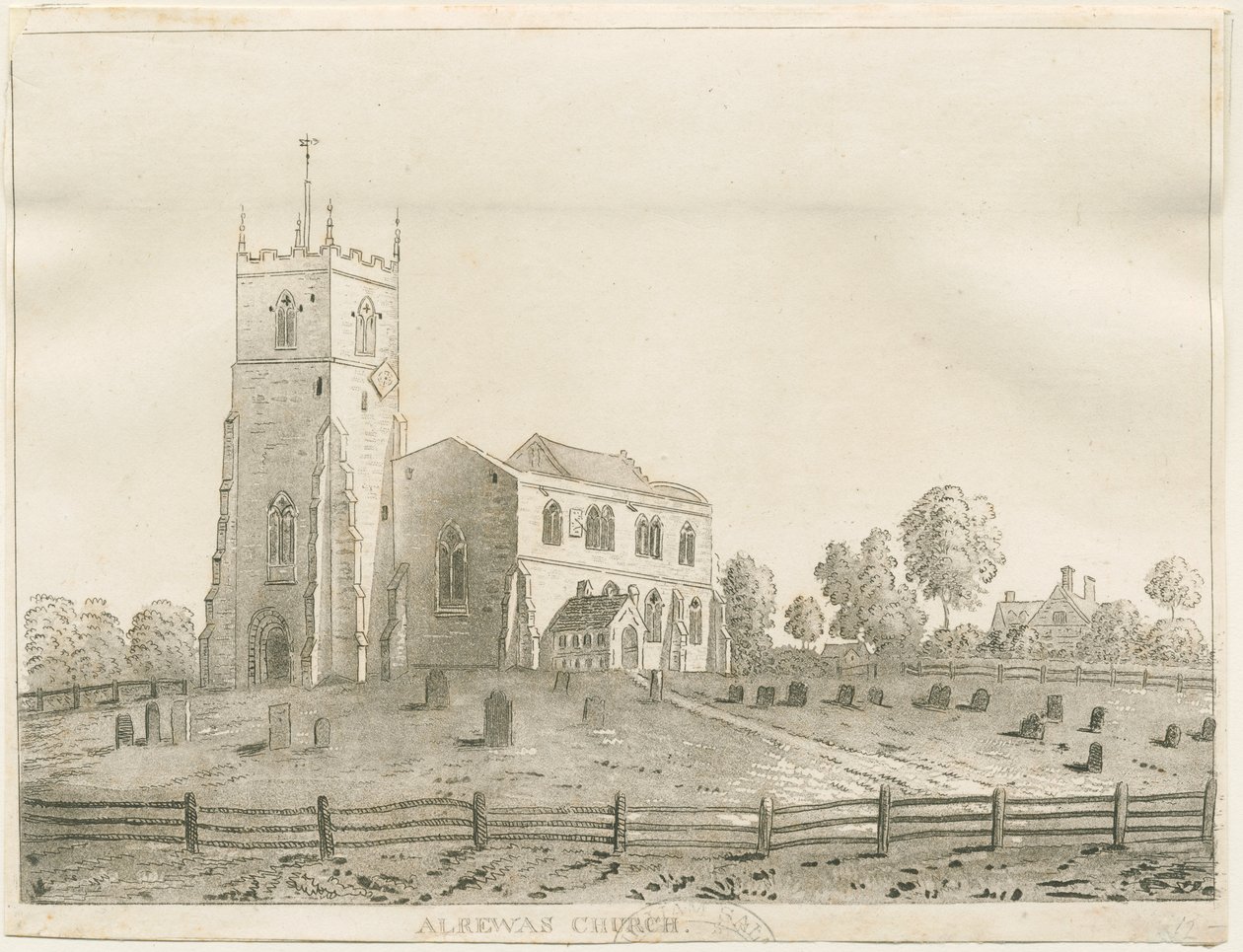 Alrewas Kirke: akvatintegravering, nd [?1848] af Francis Jukes