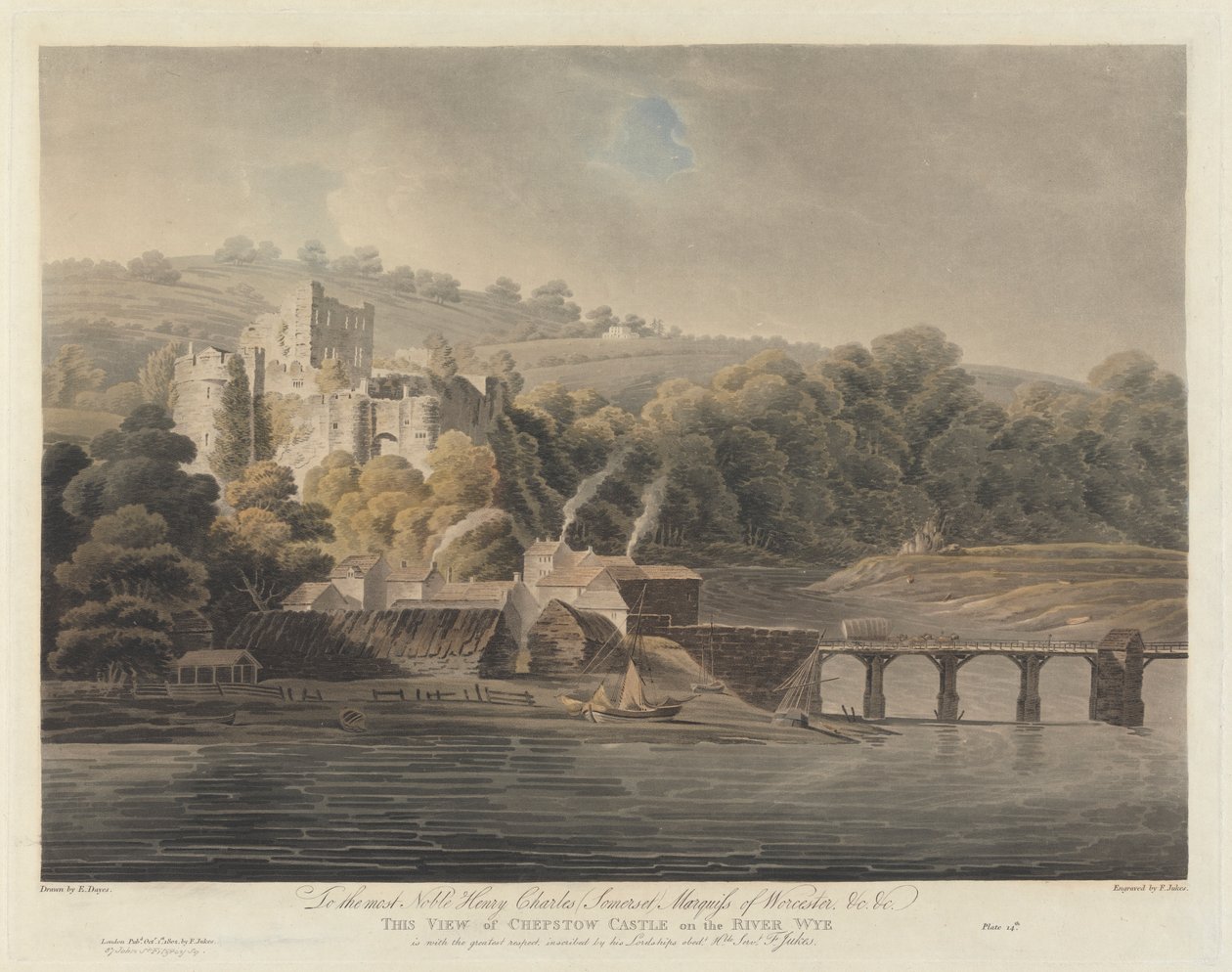 Chepstow Castle ved floden Wye af Francis Jukes