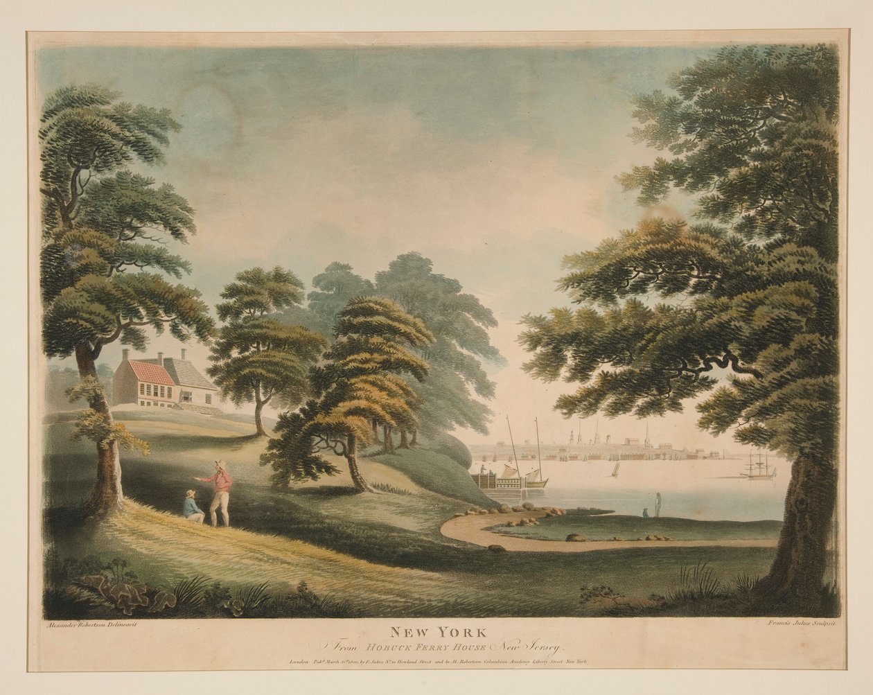 New York (fra Hobuck Ferry House, New Jersey) af Francis Jukes