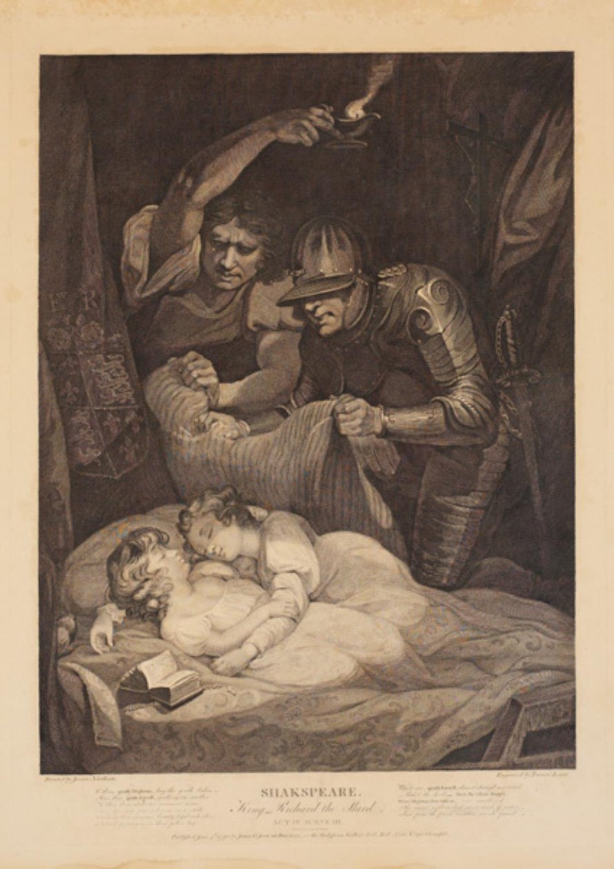 Mordet på Edward V og hans yngre bror, Hertugen af York. Fra William Shakespeares "Richard III", 4. akt, 3 scene af Francis Legat