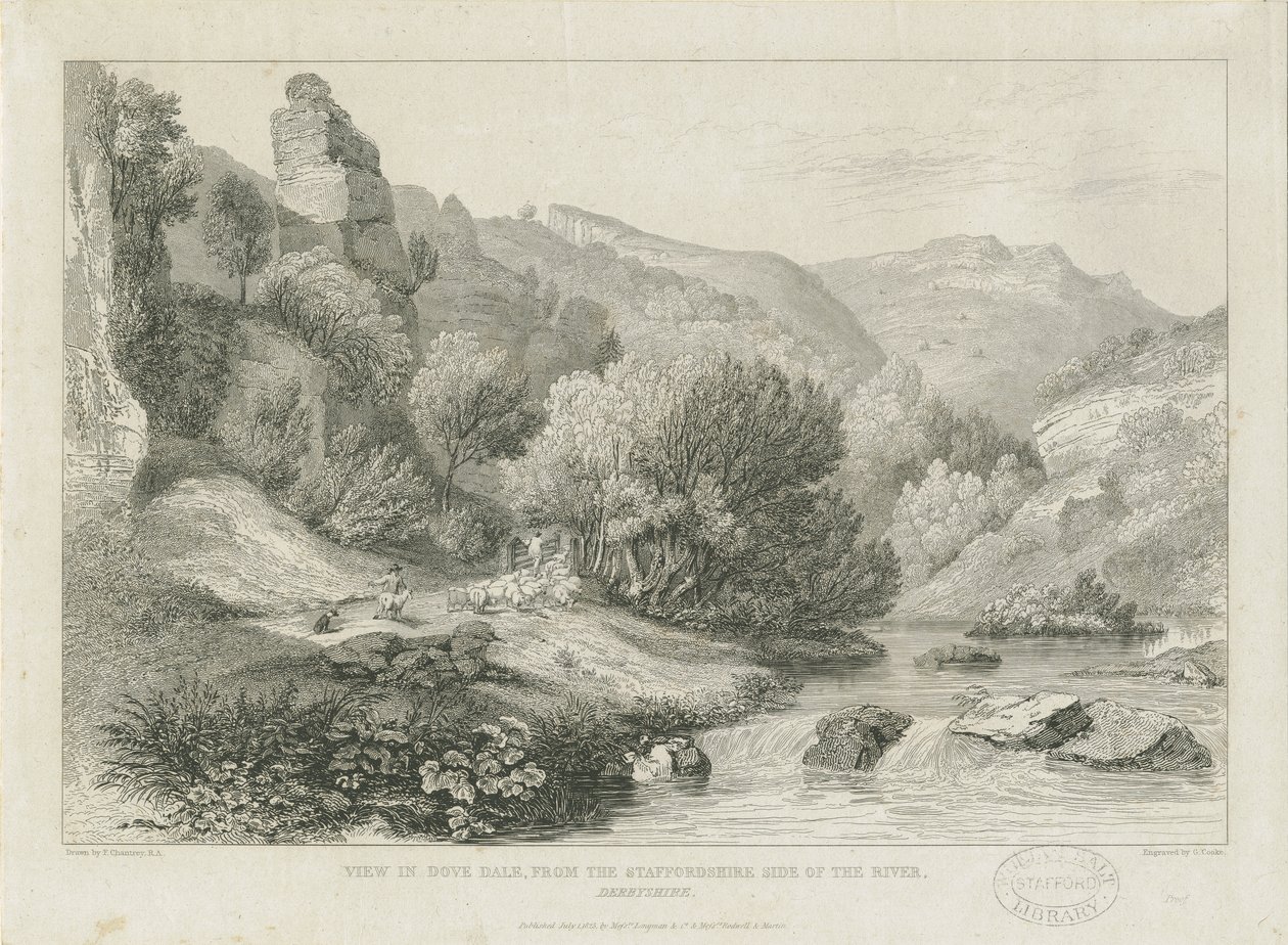 Dovedale - landskab: gravering og [1800-tallet] af Francis Legatt Chantrey