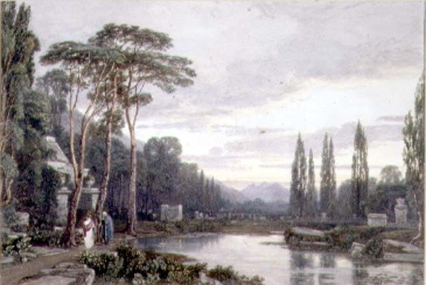 Aften: en kirkegård (wc) af Francis Oliver Finch