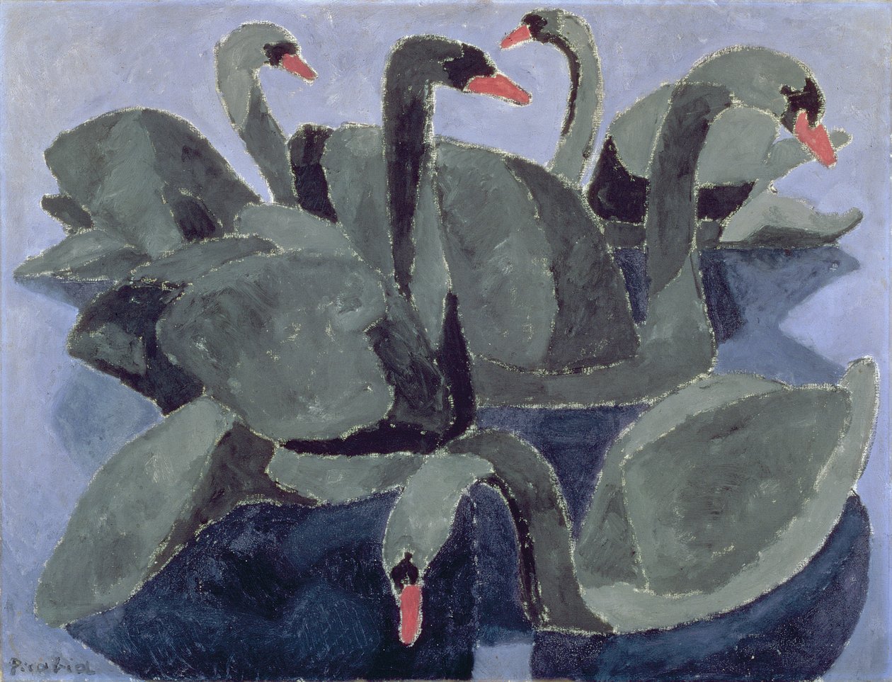 Sorte svaner på blå baggrund, ca. 1909 (olie på lærred) af Francis Picabia