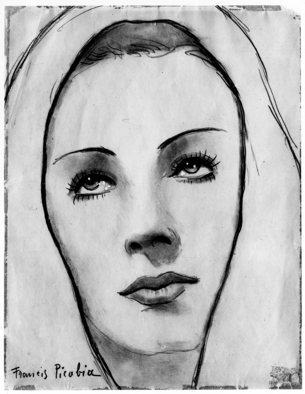 Face of woman in the veil, af Francis Picabia (1879-1953); grafitblyant og akvarel på papir. af Francis Picabia