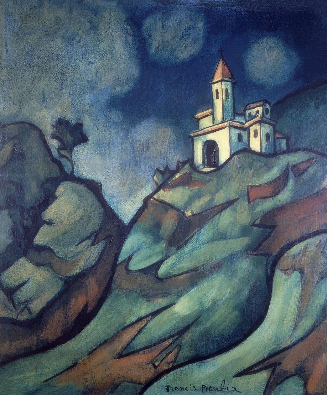 Bjerglandskab med kirke af Francis Picabia