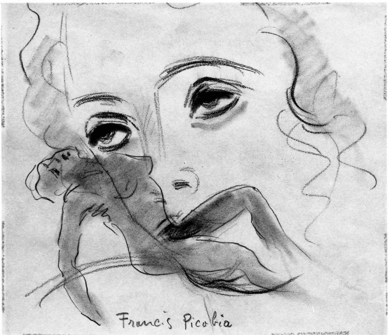 Nu et Visage, af Francis Picabia (1879-1953); grafitblyant og kul på papir. af Francis Picabia