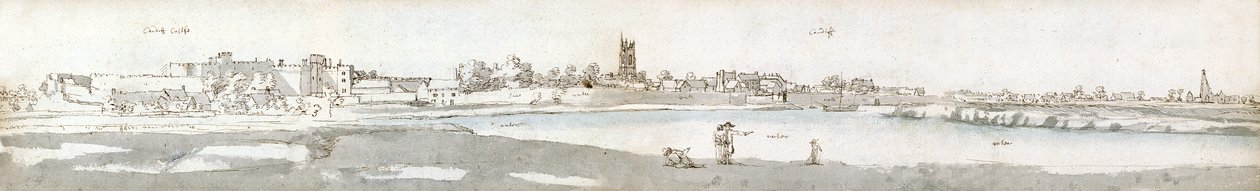 Cardiff i 1678 (akvarel  brunt blæk på papir) af Francis Place